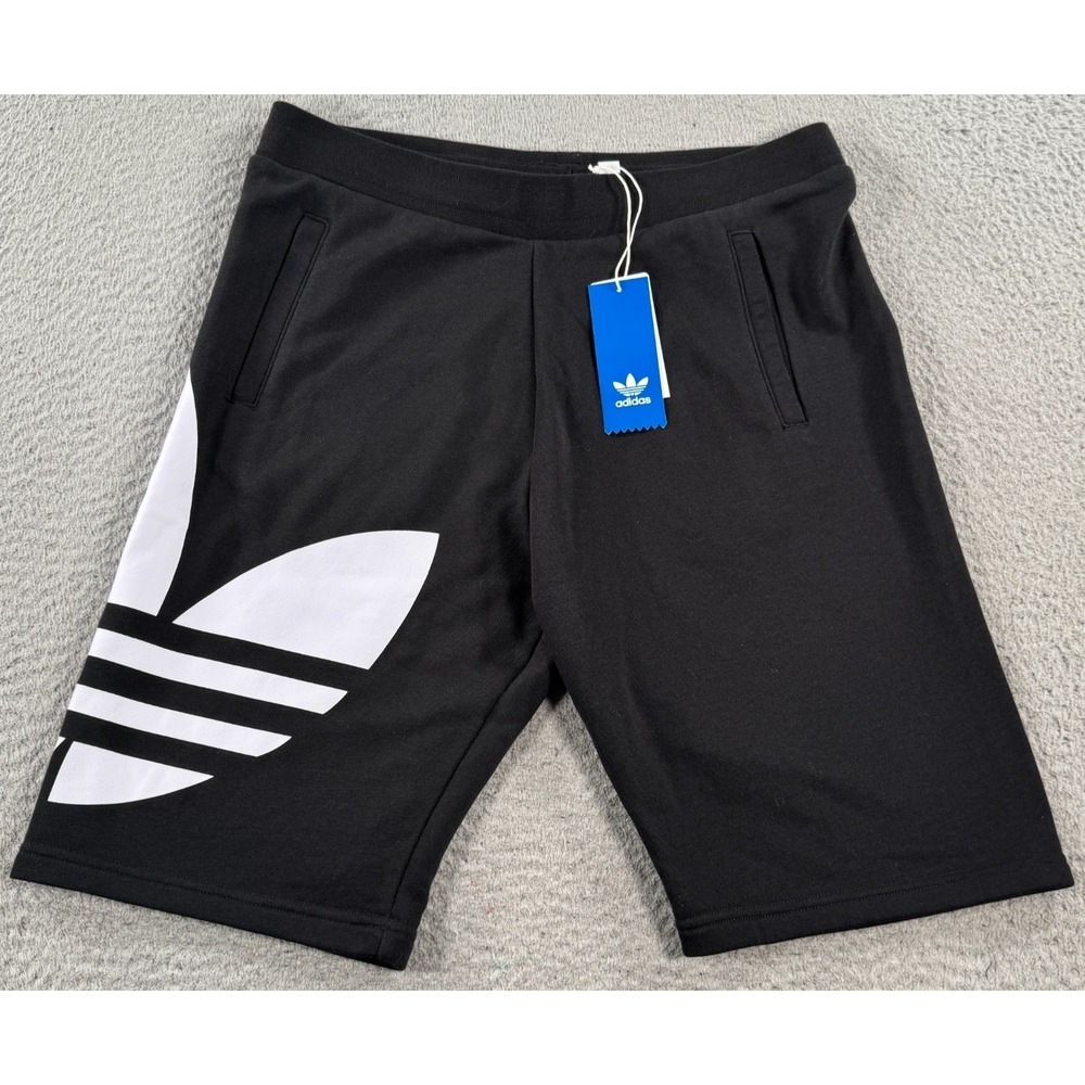 Adidas Big Trefoil Shorts Boys Large Black Athletic Running Stretch Adicolor NWT